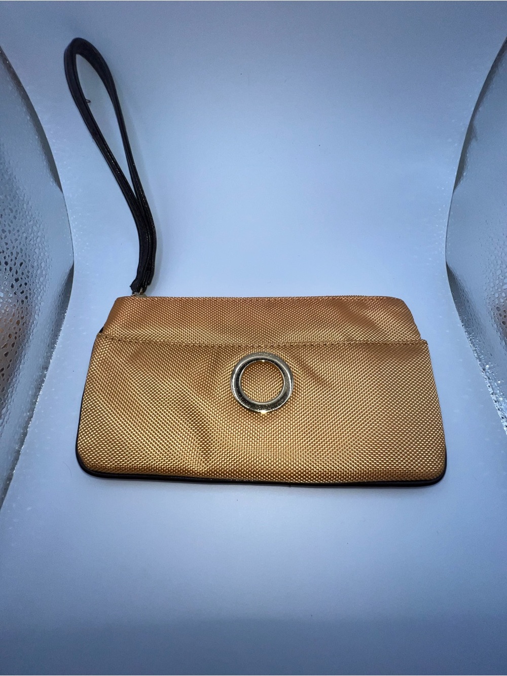 Sondra Roberts Metallic Gold Wristlet Clutch with Ring Detail